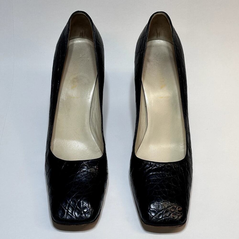 Vintage 90s Prada Crocodile Black Womens Square Toe Heel 40